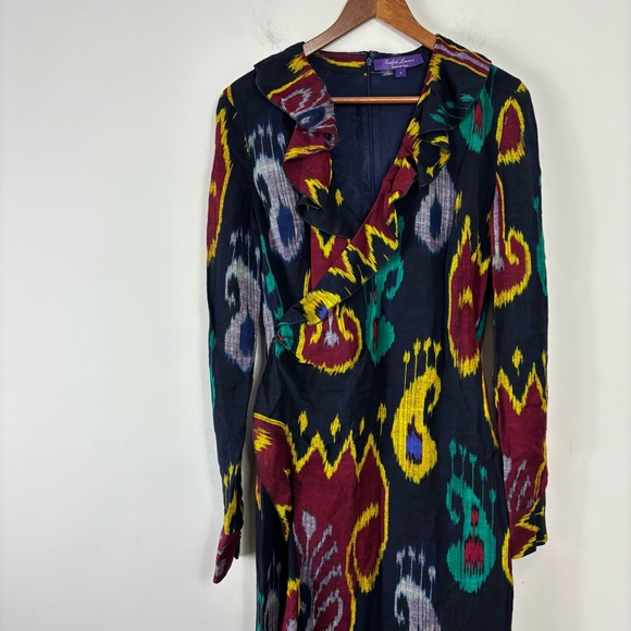 Ralph Lauren Vilgot Ikat-Print Evening Dress Womens 6 Purple Label Made in Italy - Picture 2 of 16